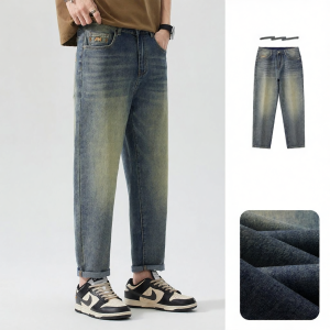MiiOW | Lightweight Cotton Vintage Washed Straight Tapered Denim Pants 3/4 Length