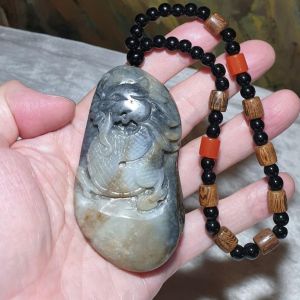 Premium 118 grams Hetian Pebble Nephrite Qinghua (black & white) hand carved Dragon Jade handheld (with certificate) 优质和田籽玉青花(黑白)手工雕刻龙手把(带证书)