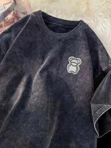 Stylish Summer American New Arrival Washed Distressed Short Sleeve T-Shirt Men Ins Trendy Loose Pure Cotton Half Sleeve T-shirt