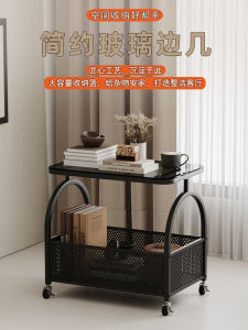 Movable Sofa Side Table Cream Style Living Room with Wheels Small Coffee Table Internet Celebrity Minimalist Glass Trolley Rack