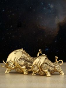 Bronze Bull Statue Home Decor New Chinese Style Gift Pure Brass Zodiac Animal Sculpture Bedroom Blessing Creative Display