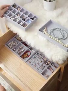Nexlent Stackable Jewelry Drawer Organizer Velvet Trays Showcase Holder Storage for Necklace Ring Earring