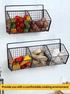 ICIC Kitchen Hanging Rack Spice Storage Holder Condiment Organizer Storage Rack Wall-mounted Onion Ginger Garlic Storage Basket Spice Organizer Bathroom Shelves