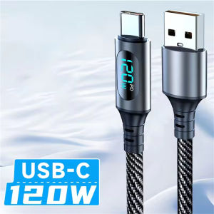 NNBILI 6A USB A to Type C Super Fast Charge Cable 120W Nylon Data Cord for Huawei POCO Samsung With Led Digital Display Cable