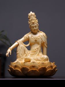 New Style Camphor Wood Carving Lotus Self - Realized Avalokiteshvara Buddha Statue Home Decoration Ornament Worship Altar