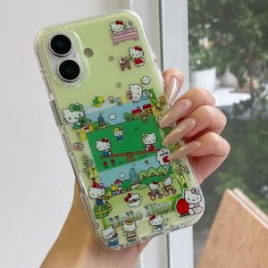 Sanrio | Cute Cartoon Suburbs Sanrio Hello Kitty Green Phone Case For iphone 17 16 15 Pro Max 17 Pro Shockproof Bumper Back Cover Coque