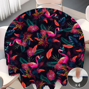 1pc Flamingo Featuring Tropical Leaves Summer Hawaiian Style Tablecloth with Scalloped Edge Suitable for Home Kitchen Room Deco