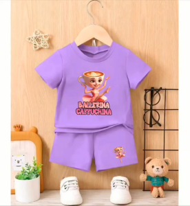 Setelan Baju Kaos Untuk Anak Perempuan Motif BALLERINA CAPPUCHINA Viral Usia 1-8 Tahun