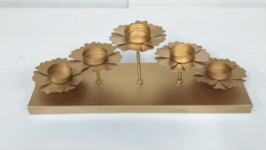 Decorative Metal Flower Tealight Candle Holder with 5 Holders | Gold Finish Tabletop Decor for Living Room & Pooja (Size - 16x5x5 Inch | Pack of 1 Pc)