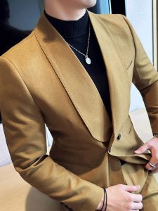 Casual Mens Wedding Suit Set New Groom Business Trendy Gentleman Formal Marriage Evening Gown Small Suit Polyester Fiber