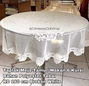 Taplak Meja Tebal / Taplak Meja Makan Bundar 6 Kursi diameter 180 cm Bahan Polyester Tebal Warna Coklat Susu Corak Bunga Monica