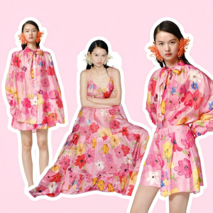 XIAOLI | Spring Summer Pink Floral Silk Dress