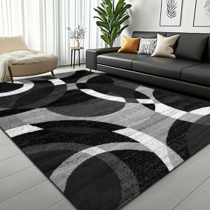 VIKAMA Modern Geometric Area Rug Black White Grey Circle Large Living Room Carpet Non Slip Soft Floor Mat for Bedroom Dining