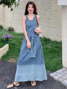 YINLUOYA | Simple Elegant Gradient Color Design Summer New Korean Style Sleeveless Denim Dress Womens Midi Skirt A-Line Dress