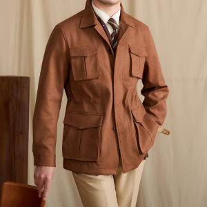 Suede-like Lapel Fitted Hunting Jacket Wrinkle-resistant Versatile Mature Mens Casual Jacket