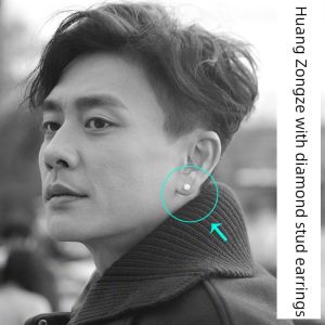 Patron Saint Huang Zongze Sterling Silver Personalized round Diamond Stud Earring for Men