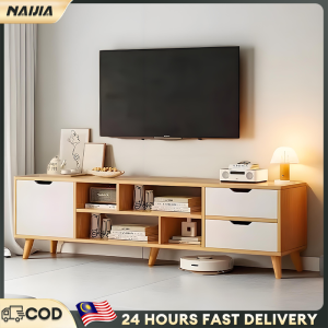 NAIJIA TV Cabinet 4FT/5FT/6FT Wooden TV Cabinet Almari Tv Rak Tv Kayu Kabinet TV TV Console Media Storage电视柜