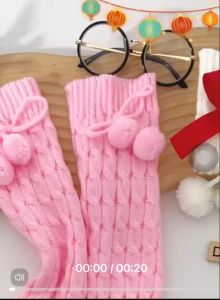 Tất Ống Chân Cho Bé Vớ Dài Dệt Kim Mềm Mịn Tất Ống Len Gắn Cherry Phong Cách Nhật Bản VG15