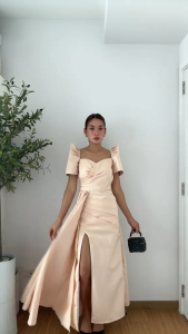 Modern Filipiniana Dress with slit Premium Quality duchess fabric