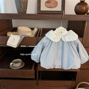ชุดเสื้อแจ็คเก็ตคอปกใหญ่และกางเกงบุขนแกะสไตล์วินเทจพร้อมขอบลูกไม้สำหรับเด็กผู้หญิง ชุดเด็ก ชุดเด็ก ชุดเด็ก