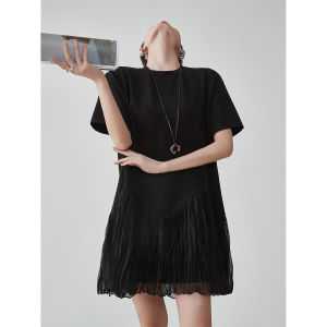 XIAODADEHUA | Black Full Mesh Rhinestones T-Shirt Dress Summer