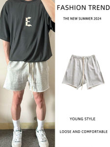 สีเทา สไตล์อเมริกัน กางเกงขาสั้น วิ่งออกกําลังกายชายใต้เข่า Four-fifths ฤดูร้อน Pure ผ้าฝ้าย ลำลอง Cuffed Basketball กางเกง
