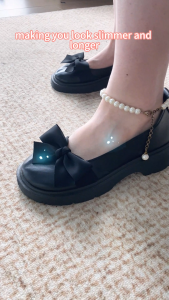 Falimottype Womens Casual Chunky Heel Uniform Sandals Elegant Sweet Pearl Ankle Chain Bow Mary Jane Shoes