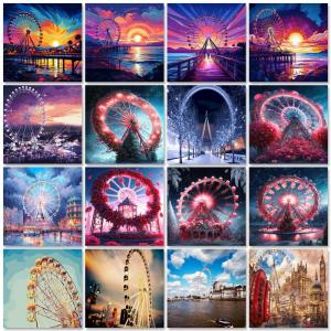 GATYZTORY Diy Painting By Numbers For Adults Red Ferris Wheel Coloring On Numbers On Canvas Diy Gift Home Decor Handpainted