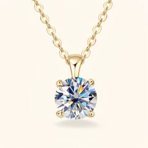 Ty 6.5mm 1 Carat D Moissanite Solitaire Drop Necklaces 18K Gold Plated Pendant Original Real 925 Silver Chain Jewelry For Women