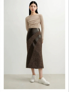 Autumn Wool Leather Combination Pencil Skirt