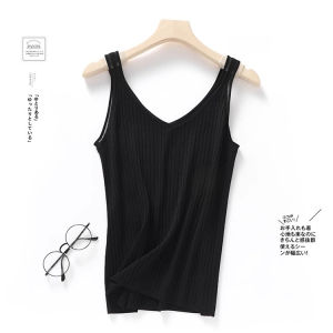 plus Size V-Neck Ice Silk Strap Vest Womens Inner Wear Belly Cover Outerwear Knitted Sleeveless Base Shirt Summer Top