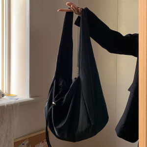 Black Crossbody Bag Nylon Canvas Large Capacity Shoulder Underarm Bag Womens Autumn and Winter Artsy Easiest for Match Ins Niche Style Summer