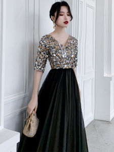 ชุดราตรียาวหรูหรา ชุดราตรีสไตล์เกาหลี ผ้าชีฟอง กระโปรงทรงเอ เซ็กซี่ ประดับคริสตัล ชุดเจ้าสาว ชุดทำงาน ชุดไปงานปาร์ตี้