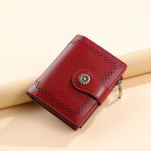 [Da bò chính hãng] Ví nữ thương hiệu CHANPINCL ví thời trang mới dây kéo ngắn nữ gấp ba lần dọc đồ đựng thẻ chính hãng da thật đa chức năng ví cao cấp chống RFID có khóa cho nữ retro