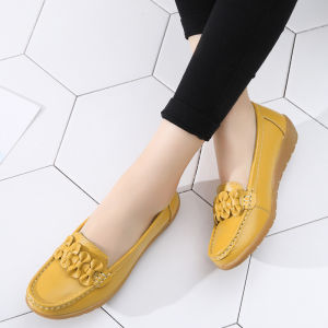 Spring Autumn Women Leather Loafers shoes Adult Rubber Sole Nurse Shoe Lady Low-Heel Round-Toe Commuter Shoe Everyday Casual