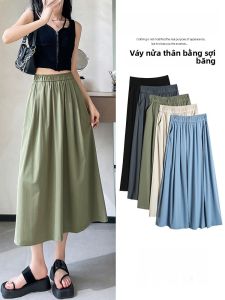 JIANGLU | Ice Silk A-Line Mini Skirt Womens Thin Style Summer New High Waist Midi Skirt Belly Covering Body Shape Pear For Plump Sister