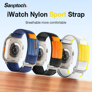 Sanptoch Sport iWatch Bands For Apple Watch 38mm 40mm 41mm 42mm 44mm 45mm 49mm Stretchy Nylon Strap For iWatch Series 9/8/7/6/5/4/SE/Ultra2 Rugged Loop Bracelet