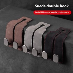 Car Back Seat Hooks Suede ABS Headrest Hanging Holder Car Seat Back Double Hook for Handbag Purse Coat Fit Universal Vehicle