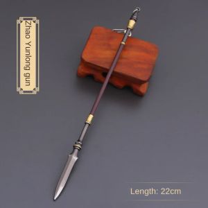 22cm Tiger Head Chisel Golden Spear Full Metal Lance Ancient Cold Model Ornament Toys for Male Boy Kid Replica Miniatures