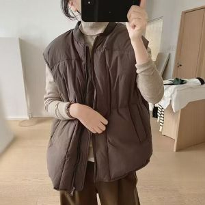 2025 New Womens down Cotton Jacket Vest Thickened Warmth Resistant Loose Fit Fashionable Commute Style Zipper Closure Solid Color