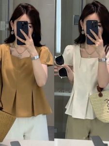 Korean Style Sense of Design Fairy Temperamental Shirt Womens Short Sleeve Summer New Arrival Lady Versatile Tops Flab Hiding Slimming Shirt