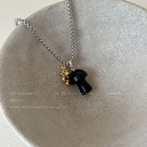 Long Ti Steel Mushroom Tiger Eye สีหิน เสื้อสเวตเตอร์ สร้อยคอ ผู้หญิง เครื่องประดับแฟชั่น หลากหลาย เรียบหรู มินิมอล ฤดูใบไม้ร่วง ฤดูหนาว