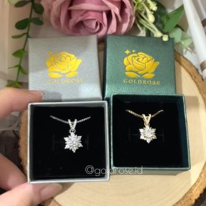 Kalung Titanium SNOWFLAKE Lapis Emas 18k ANTI KARAT Crystal Swarovski Perhiasan Liontin Hadiah Wanita