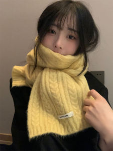 Winter Wool Blend Knitted Scarf Womens Fashion Korean Style Warm Neck Protection Pure Color Scarf Versatile Long Rectangle