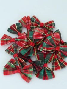 10pcs Christmas Mini Polyester Ribbon Bows Appliques DIY Craft Bowknot for Sewing Gift Wrapping Christmas Tree Decoration
