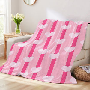 Beast Kingdom | Stripe Pastel Hearts Flannel Luxury Blanket Lightweight And Comfortable Woolen Blanket Ultra-Fine Fiber