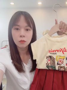 【READY STOCK】Girls Cartoon Short-Sleeved Preppy Style Cute Summer Children Solid Color T-Shirt Skirt Sets (C241)