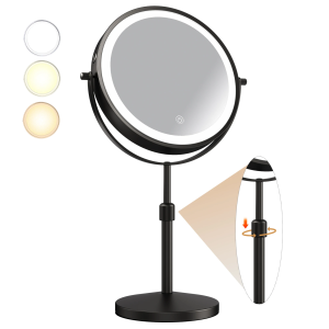 8.5 Inch Makeup Mirror With Light Lamp 10X Magnification 3 Color LightsAdjustable Brightness Height Standing Cosmetic Mirror