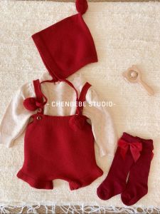 Cute Knitted Baby Romper Suit with Suspenders Bottom Covering Infant Girl Clothes Spring Autumn Cotton Polyester Blend