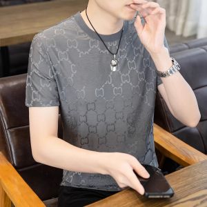 Ice Silk Thin Short Sleeve T-Shirt for Men Summer Workwear Casual Outdoor Slim Fit round Neck Sweatshirt Daily Wear Student Fashion